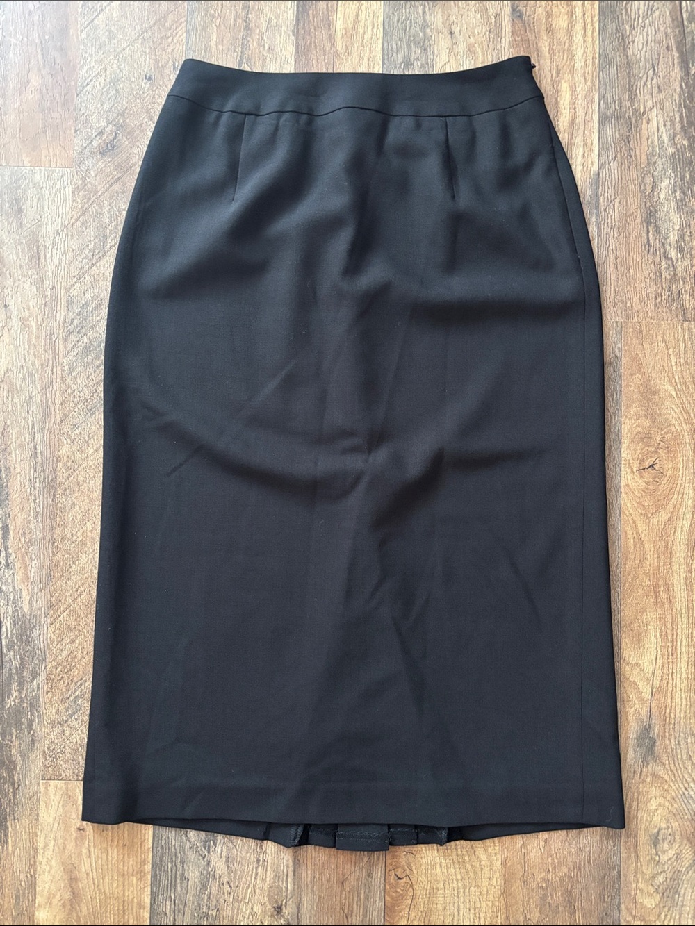 Talbots petites black wool blend kick pleat midi pencil skirt size 2
